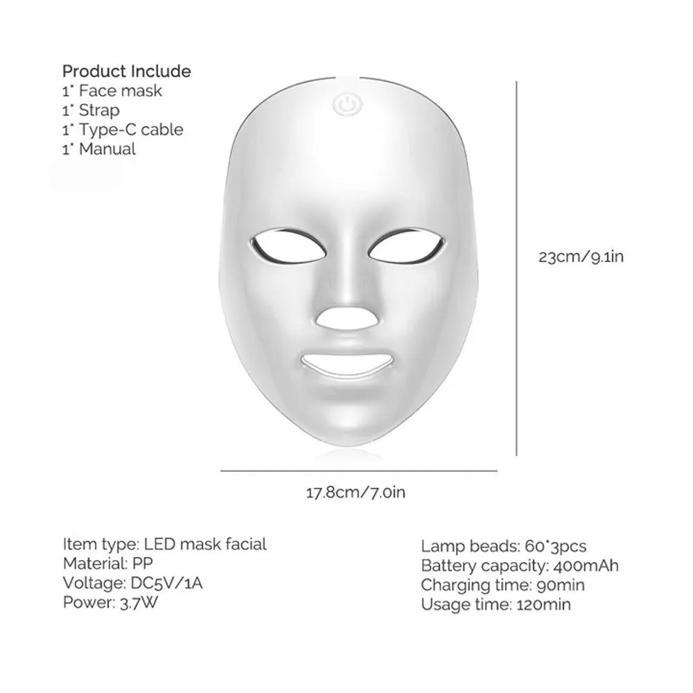 7-Color LED Face & Neck Beauty Mask | Photon Skin Rejuvenation & Tightening