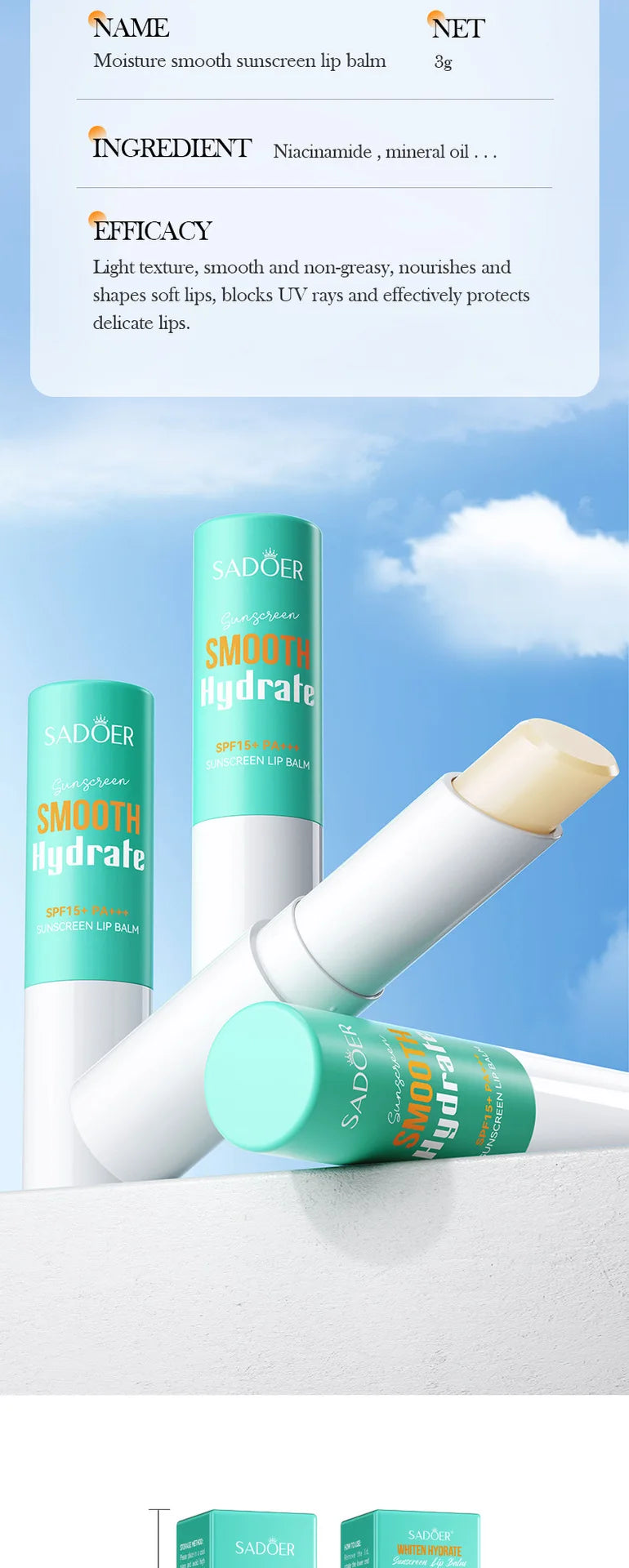 Lip Sunscreen SPF 15 | Moisturizing Lip Balm | Sun Protection & Nourishing