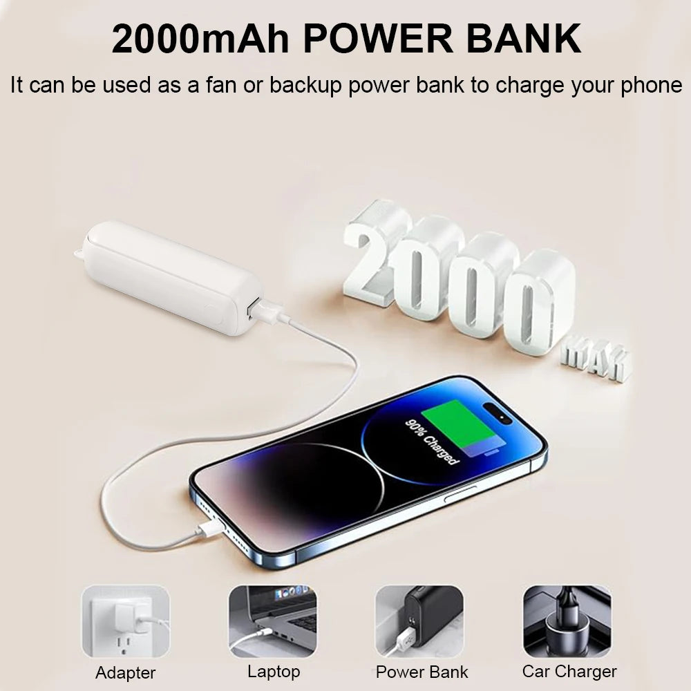 Portable Handheld Fan | Foldable & USB Rechargeable | 2-in-1 Power Bank