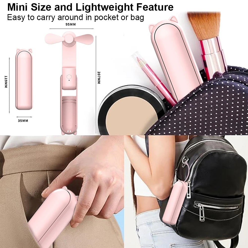 Portable Handheld Fan | Foldable & USB Rechargeable | 2-in-1 Power Bank