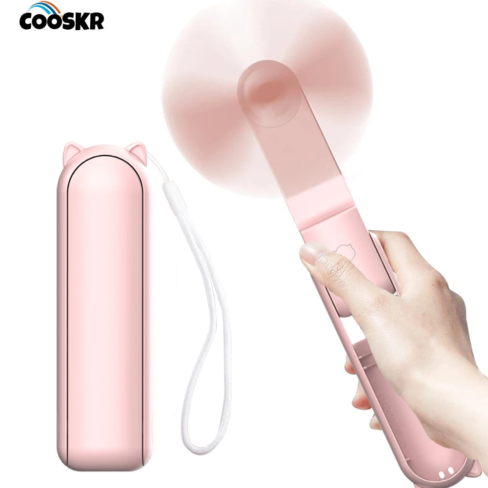Portable Handheld Fan | Foldable & USB Rechargeable | 2-in-1 Power Bank