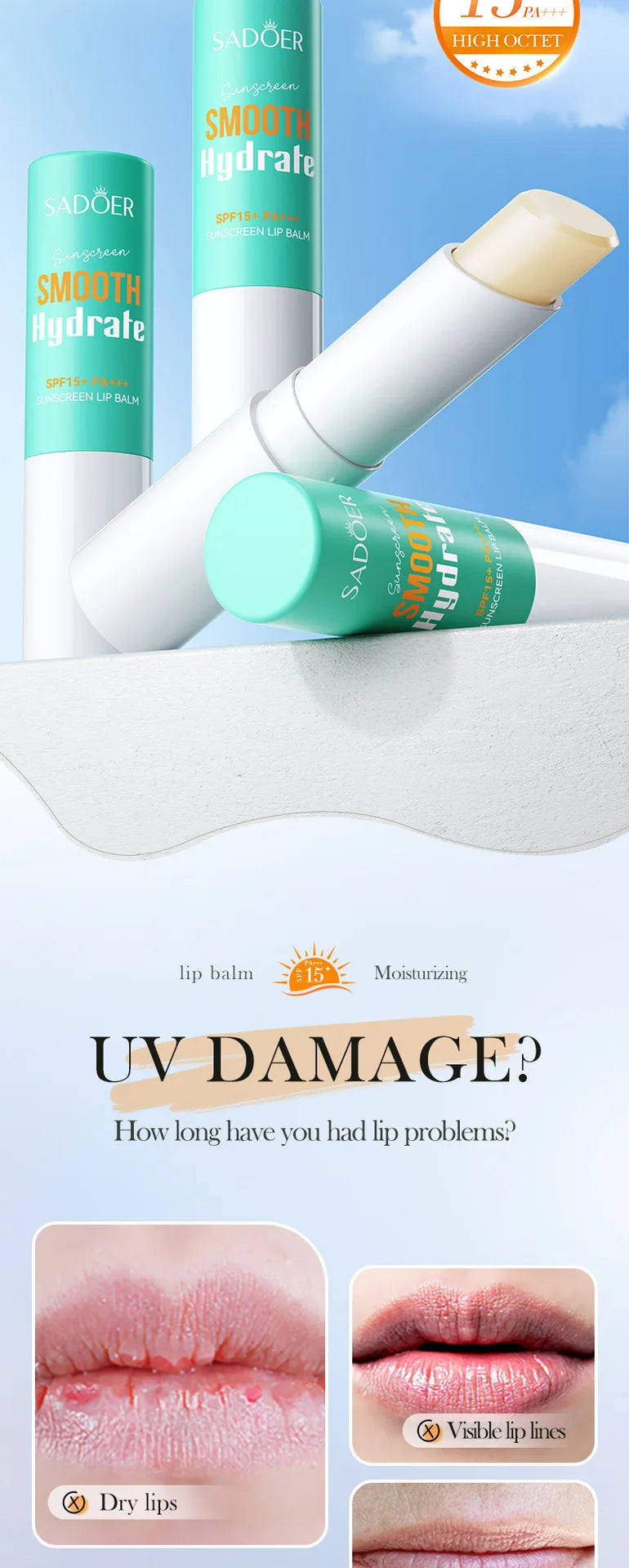 Lip Sunscreen SPF 15 | Moisturizing Lip Balm | Sun Protection & Nourishing