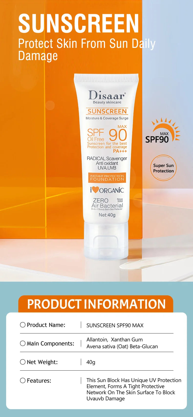 Sunscreen SPF 90+ | Face & Body | Waterproof & Anti-Aging