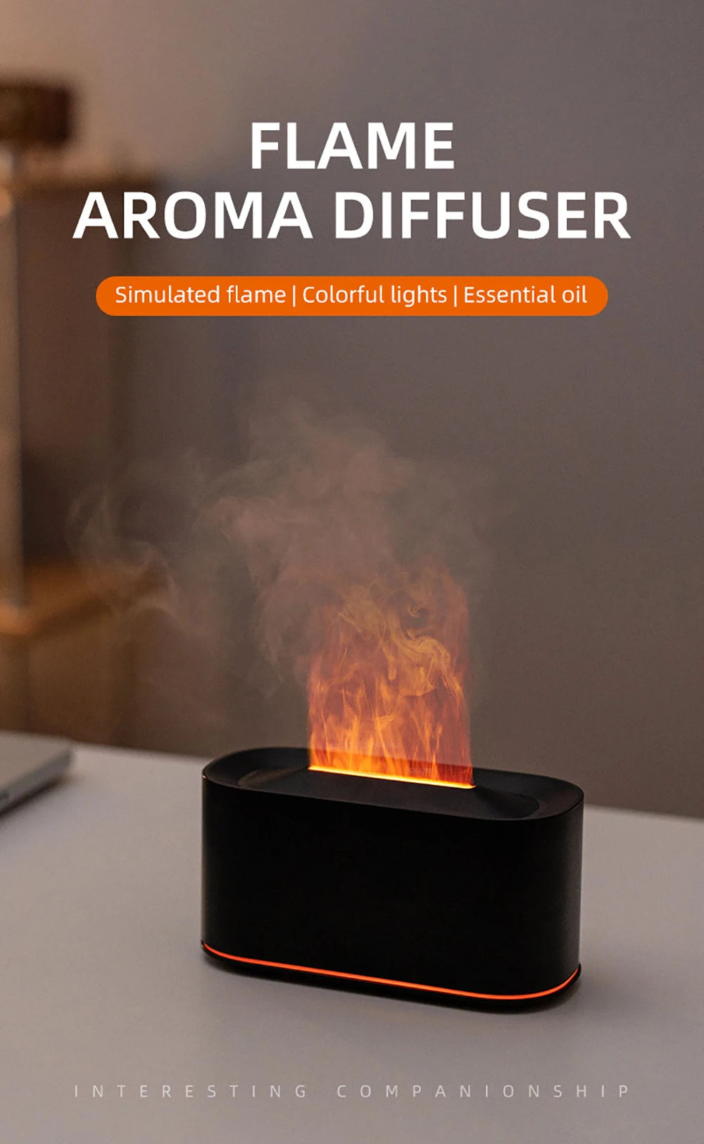 Aroma Flame Diffuser | LED Night Light & Essential Oil Humidifier