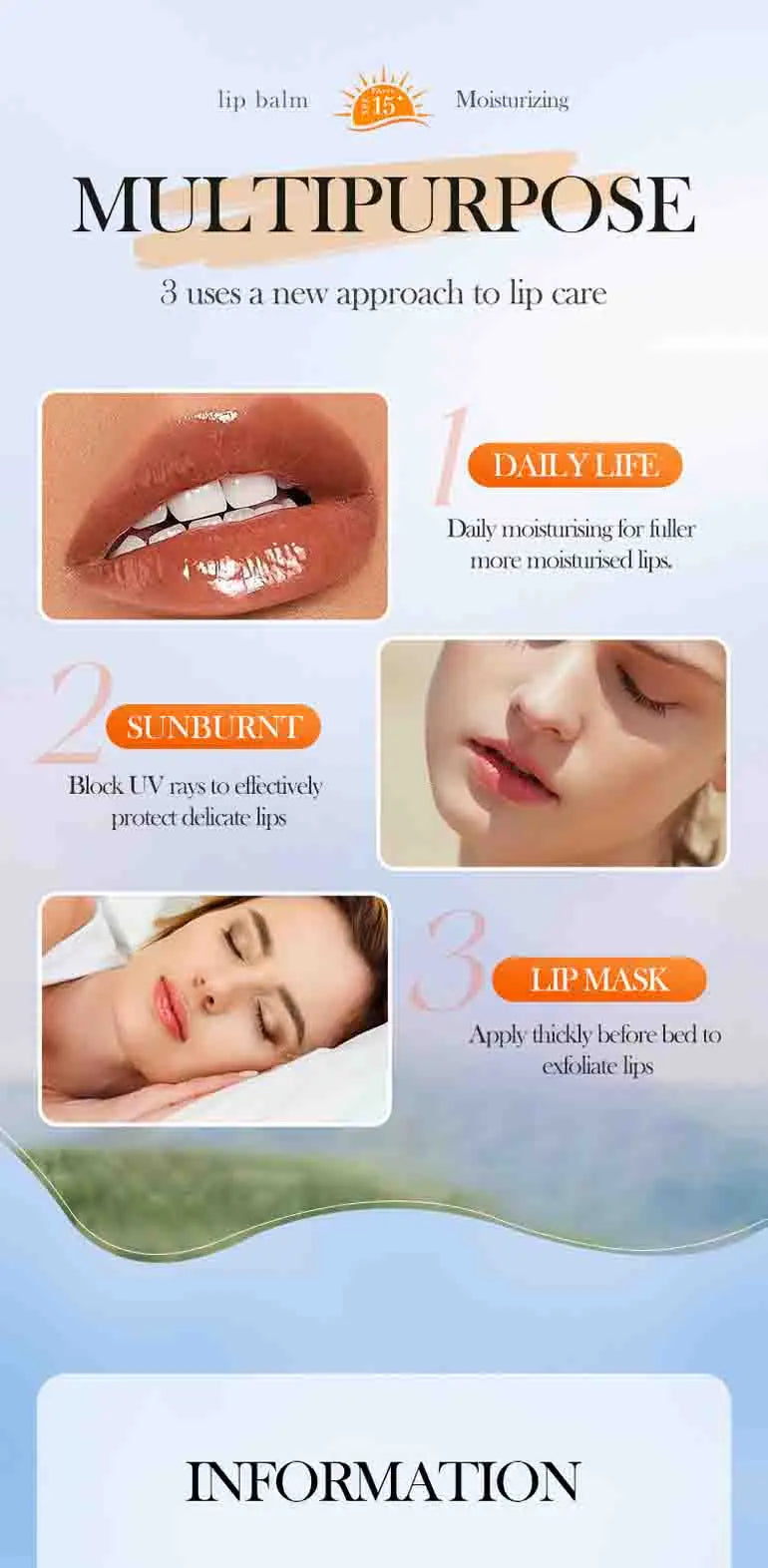 Lip Sunscreen SPF 15 | Moisturizing Lip Balm | Sun Protection & Nourishing
