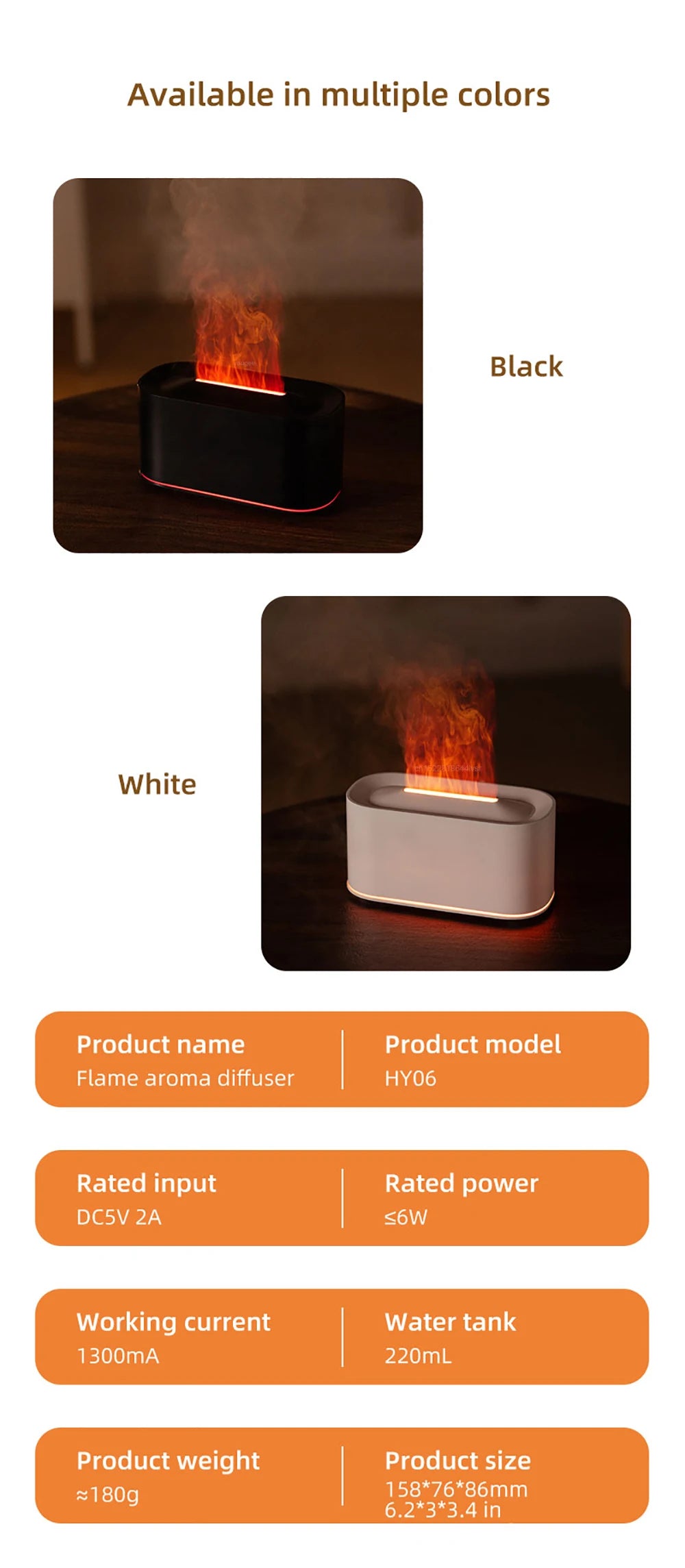 Aroma Flame Diffuser | LED Night Light & Essential Oil Humidifier
